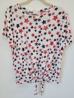 Celebrate Together Women’s XL Patriotic Star Tee Red Blue Tie Front 4th of July